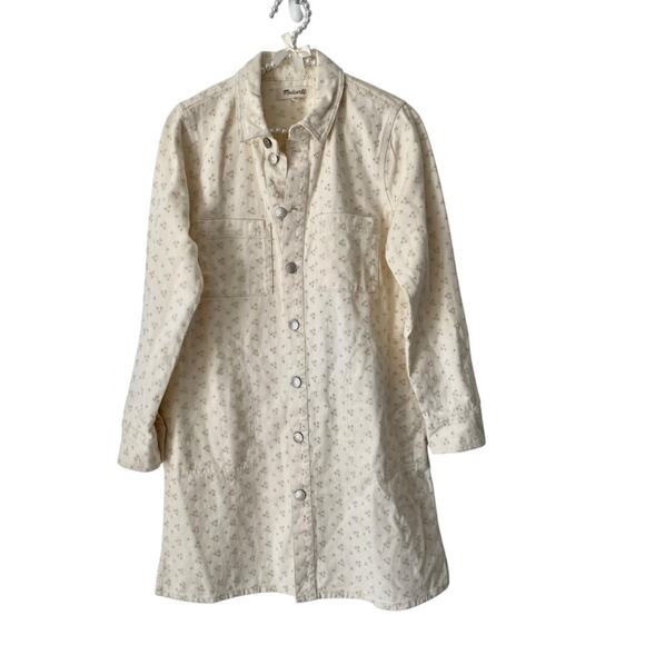 Madewell NWTs Embroidered Eyelet Denim Cream Button-Down Dress size small - Picture 4 of 10